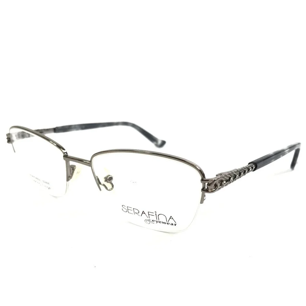 Serafina Eyewear Eyeglasses Frames LORNA Light Gunmetal Crystals 51-17-135